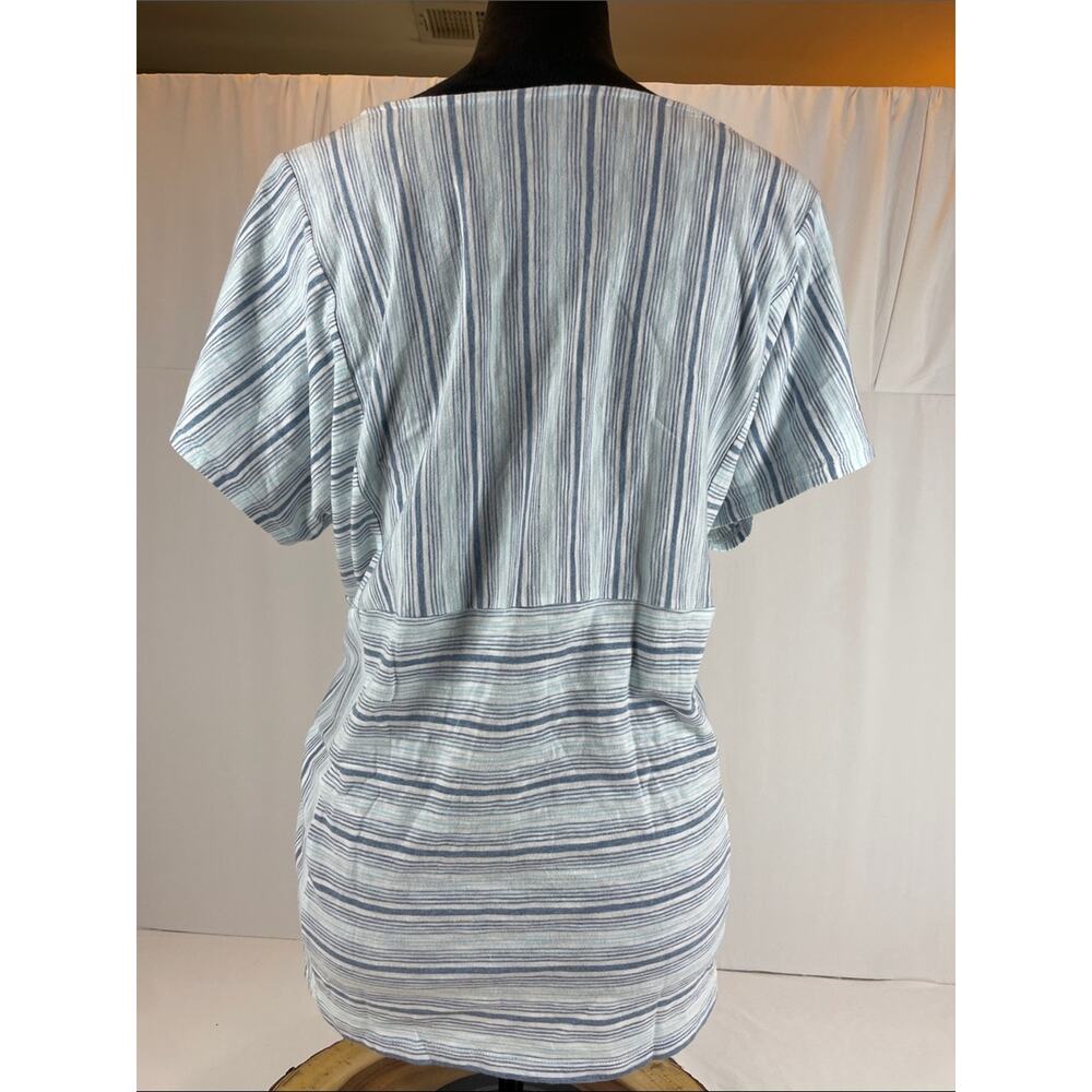 J.Jill PureJill Variegated Stripe Tee White Blue L Coastal Boho Relaxed NWT - Picture 2 of 9